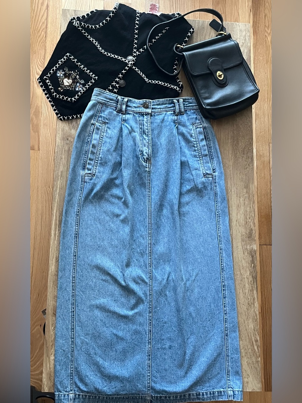 Light Blue Denim Midi Skirt - Women